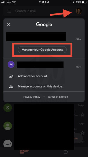 manage google account gmail app iphone